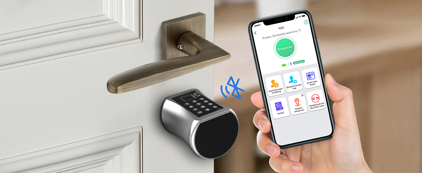 Електронний дверний замок Eseesmart з відбитком пальця, кодовим вводом, Bluetooth-додатком і ключем, циліндр 40/40 (80 мм)
