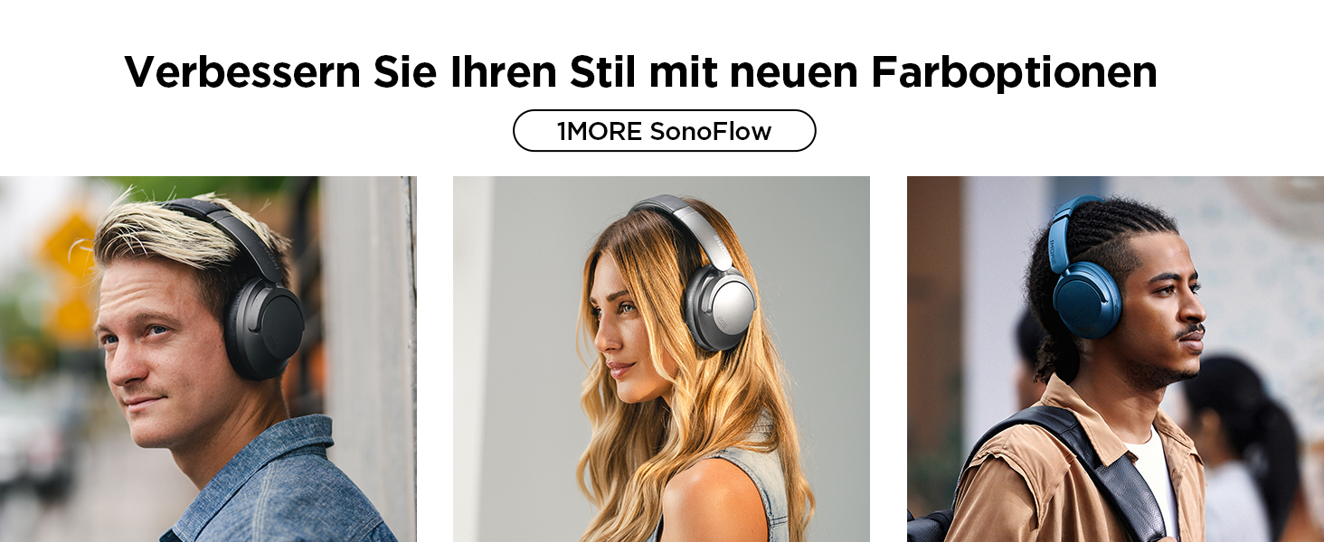 1MORE SonoFlow навушники з активним шумозаглушенням, Bluetooth, 70 годин, LDAC, Hi-Res, Over-Ear, для дзвінків (блакитні)