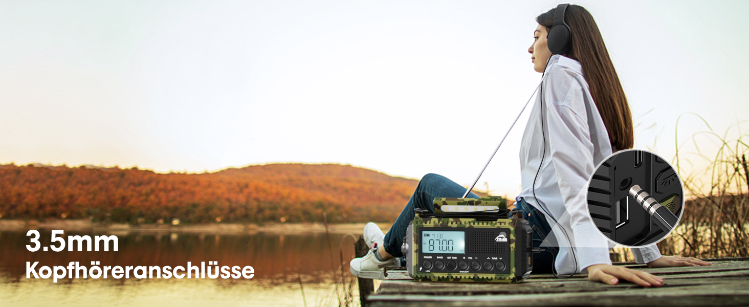 Радіо Kurbelradio на сонячній батареї та з ручкою, 12000mAh, AM/FM/SW, USB-зарядка, SOS-сигнал, ліхтарик, для кемпінгу та надзвичайних ситуацій, зелений камуфляж
