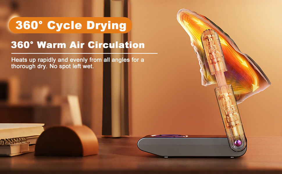 Сушарка для чобіт та рукавичок 2-в-1, німецька технологія гарячого повітря | Регульований на 180° стрижень та гнучкі насадки | Таймер та енергозберігаючий режим | Для робочих чобіт, спортивного та гірськолижного взуття (Чорний)