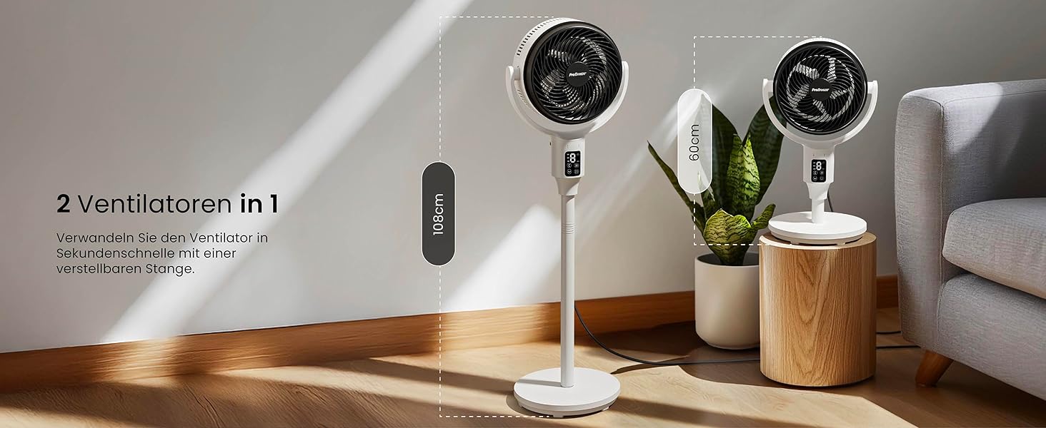 Standventilлятор Pro Breeze AirFlo 109 см з пульт. керування та LED-дисплеєм – 2 режими, гойдання, 29 дБ, регулювання висоти, енергоефективний для спальні, офісу та дому.