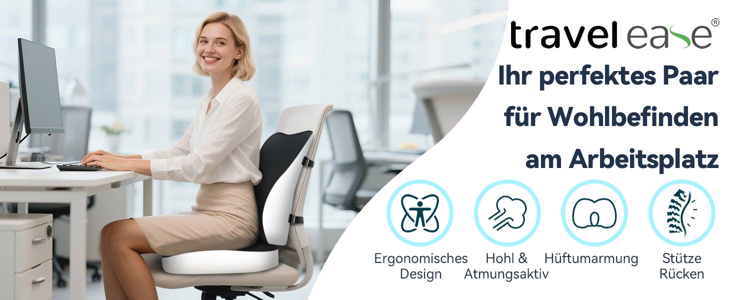 Подушка для сидіння з піни з ефектом пам'яті Travel Ease + поперекова підтримка для офісного крісла, авто, дому та подорожей, чорна
