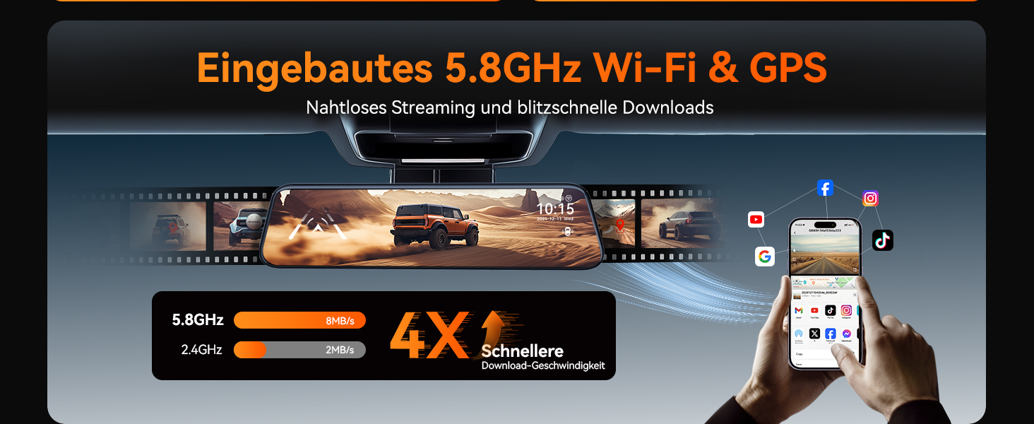 WOLFBOX Дзеркало-відеореєстратор 12' 4K з камерою заднього виду, WiFi, IPS-сенсорний екран, GPS, G-сенсор, Park Monitoring, 32GB, G840H