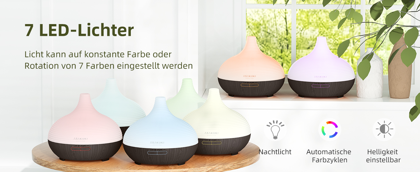 ASAKUKI Дифузор ароматичних олій 300мл, ультразвуковий зволожувач повітря, ароматерапія, LED-підсвічування, без BPA, для спа, офісу, спальні (Чорний)