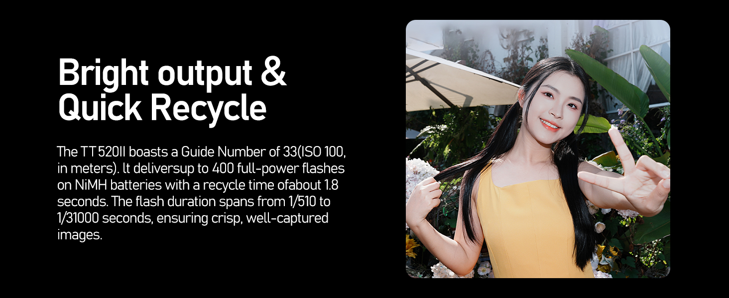 Спалах для камери Godox TT520 III з бездротовим передавачем, GN33, 433MHz, S1/S2 режими, 8 рівнів потужності, сумісний з Canon, Nikon, Pentax, Olympus, Fujifilm, Panasonic