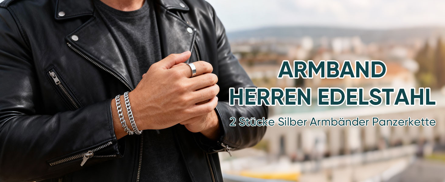 Чоловічий браслет з нержавіючої сталі 2 шт. - браслети для чоловіків срібного/чорного/золотого кольору. Браслет-танцююча ланцюжок. 19/21/23 см. Подарунок для чоловіка, батька, сина, друга, чоловіка, брата. Срібло, 8 мм ширина, 19.0 см