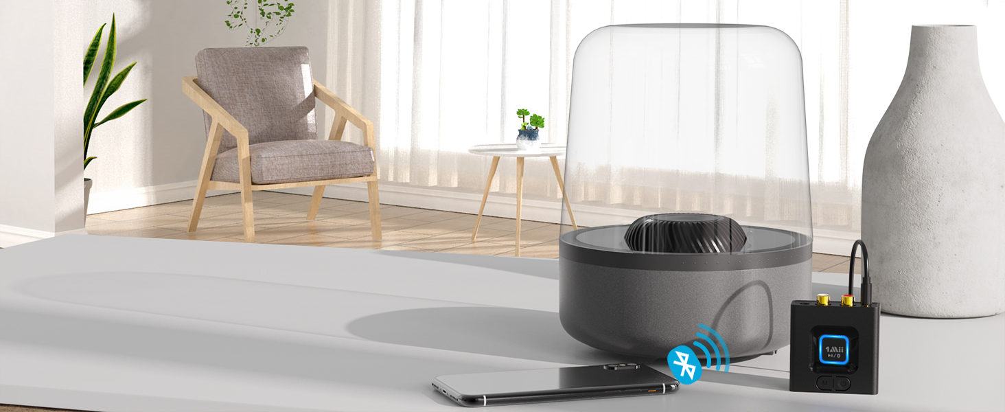 1Mii ML201 Bluetooth адаптер для стереосистеми: бездротовий аудіо приймач з AUX/Cinch, для ПК, смартфонів та планшетів, 12 годин роботи, режим басів Medium