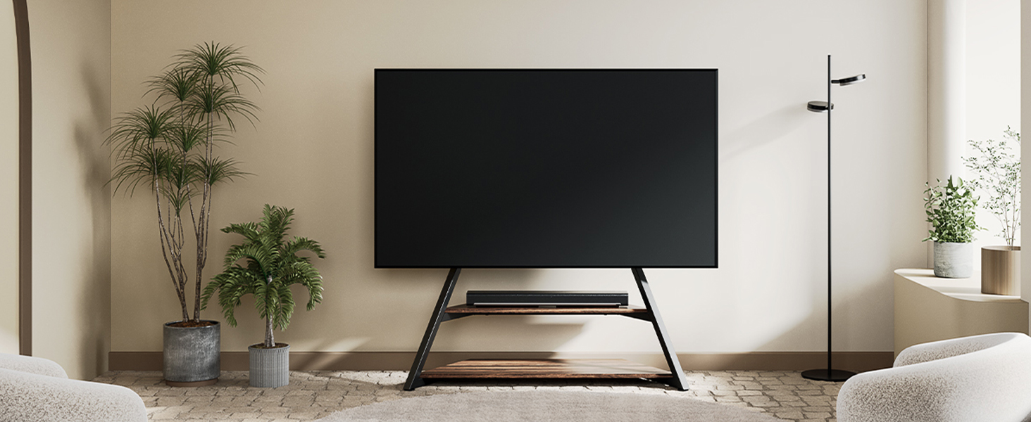 FITUEYES Modern TV Stand for 75-100 inch TVs - Adjustable Height, Swivel, Wood & Metal, Cable Management, VESA 800x600, Eiffel Series