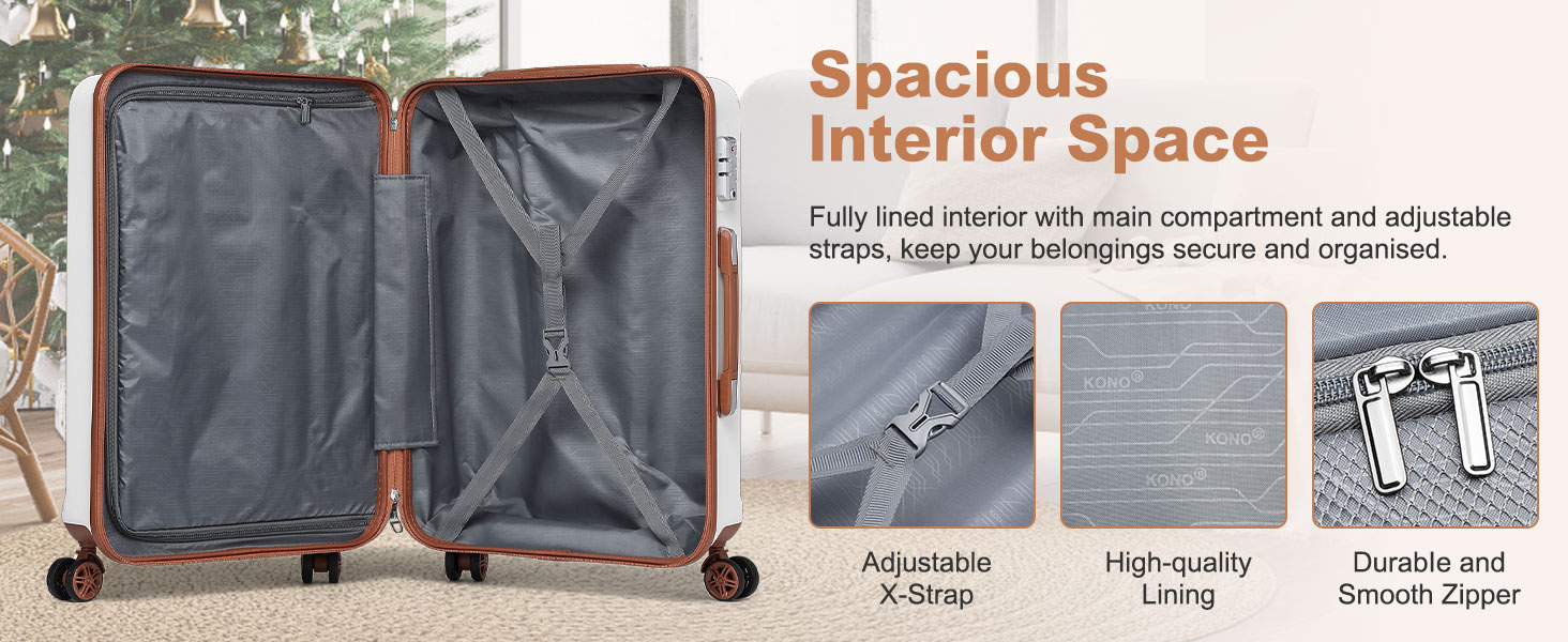 Набір валіз KONO 4 в 1: ручна валіза 55 см, косметичка, сумка для ручної поклажі, кульшова сумка (кремовий білий)