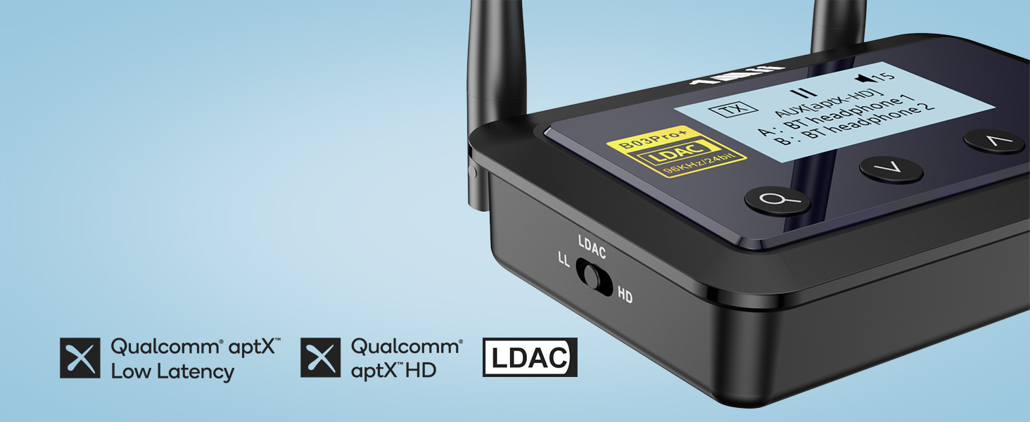 HiFi Bluetooth адаптер 1Mii B03Pro+ (Трансмітер та Ресивер) з підтримкою LDAC для телевізора та стереосистем
