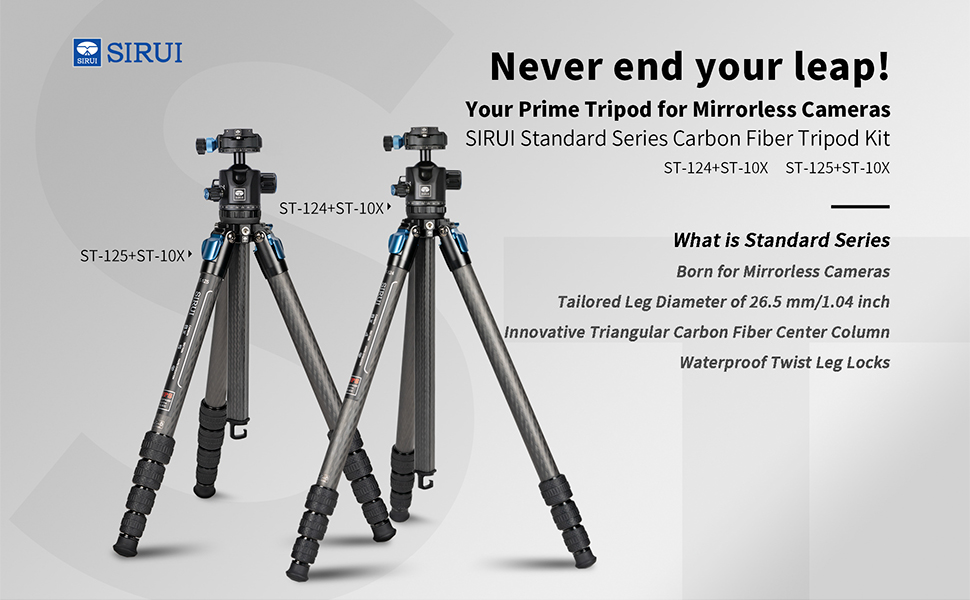 Штатив SIRUI ST-125+ST-10X з відеоголовою для панорамної зйомки, карбонове, для DSLR, 4 секції, 166см, 3кг