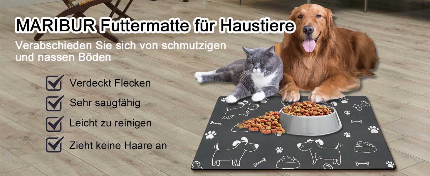 Підкладка під миску для собак та котів, нековзна, чорна 40x60 см, швидковисихаюча, легко миється