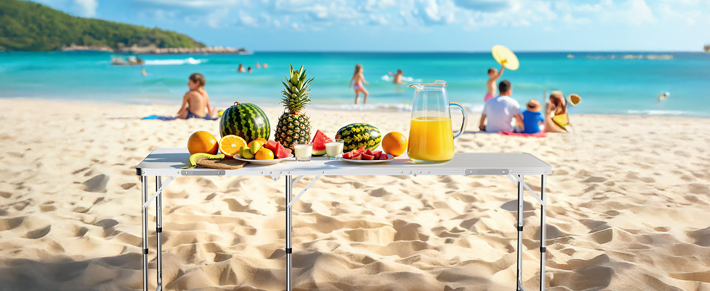 Складаний туристичний стіл 180x60x70 см з регулюванням висоти, алюмінієвий каркас, стільниця МДФ, багатофункціональний, для кемпінгу, саду, дачі