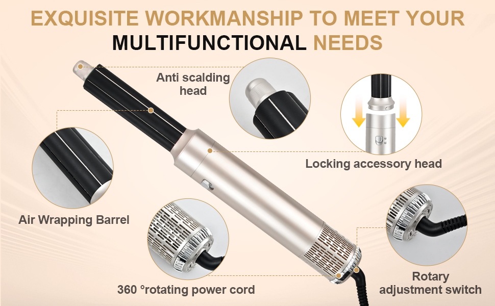 Набір для укладки волосся 6 в 1: локони, об'єм, випрямлення, сушка, чорний