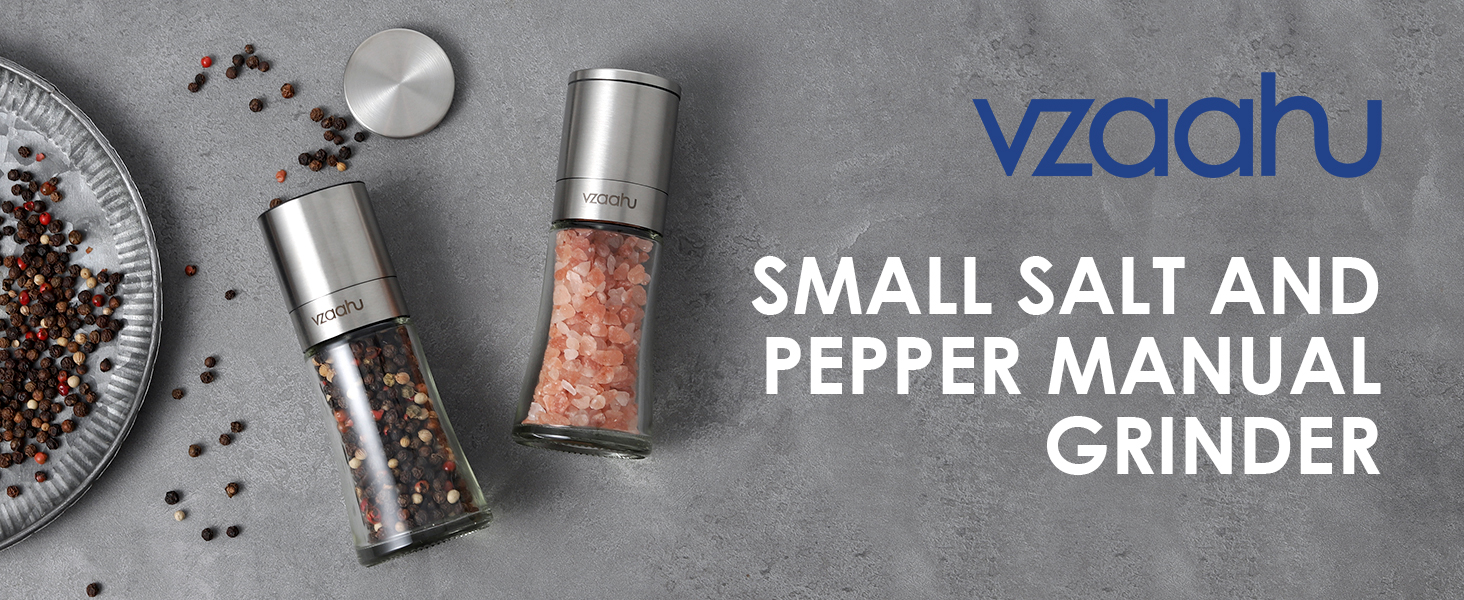 Набір з 2 мельниць для солі та перцю Vzaahu з керамічним механізмом, регулювання помелу, сірі та блакитні, портативні, багаторазові