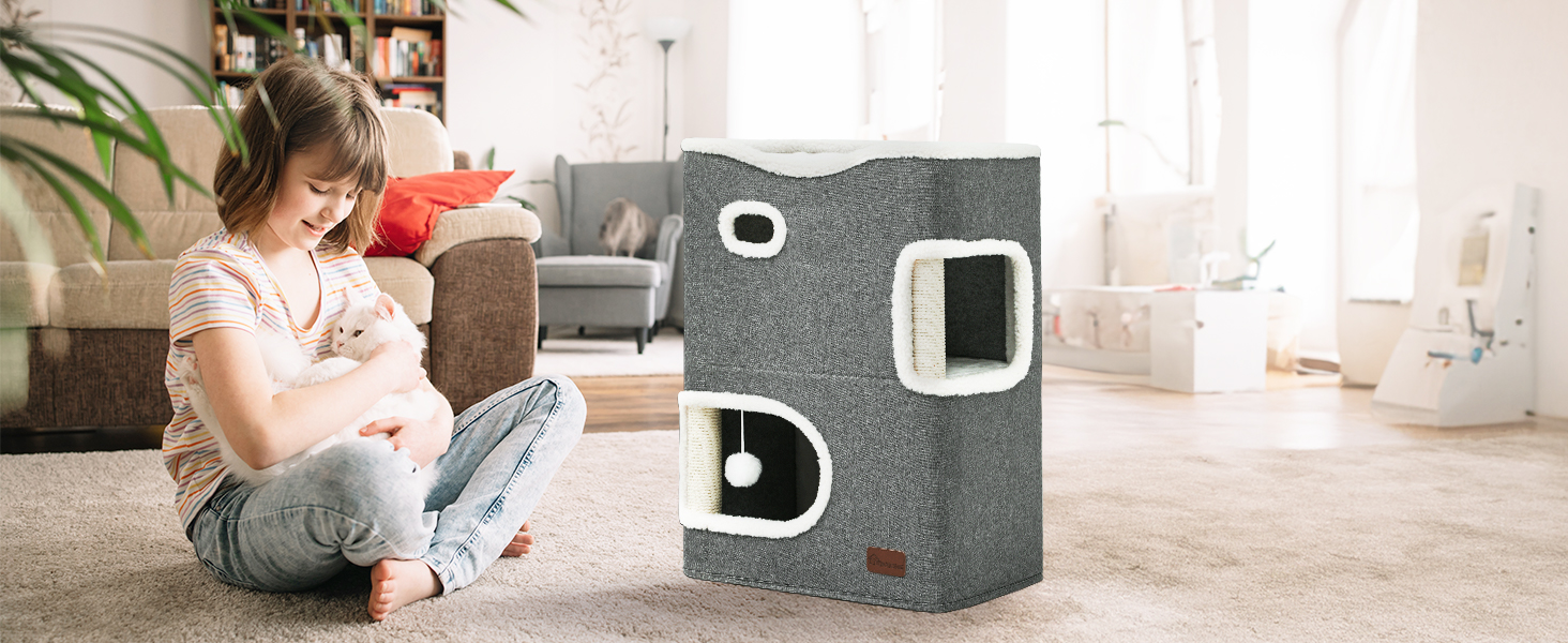 Будиночок для котів YITAHOME, котяче ліжко, тунель, когтеточка, меблі для котів, затишна печера, сіра