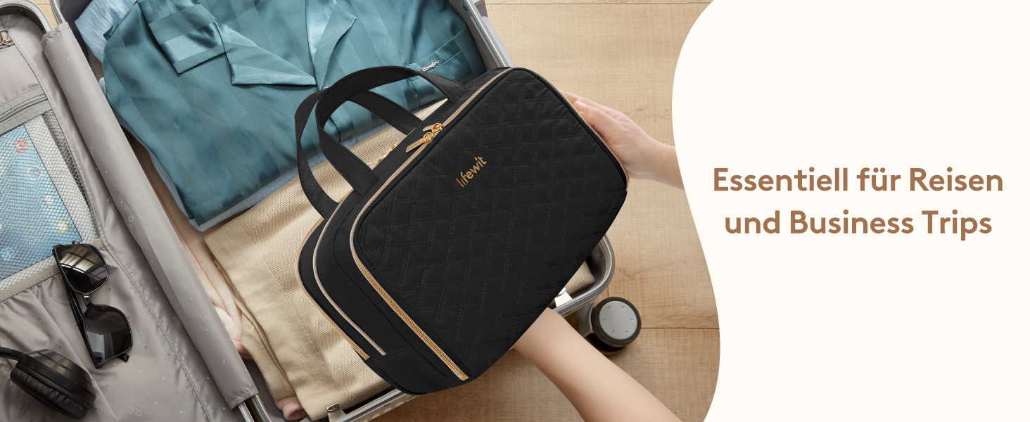 Жіноча дорожня косметичка Lifewit 10L, водовідштовхувана, з відділенням для мокрого, органайзер для макіяжу та аксесуарів, чорна