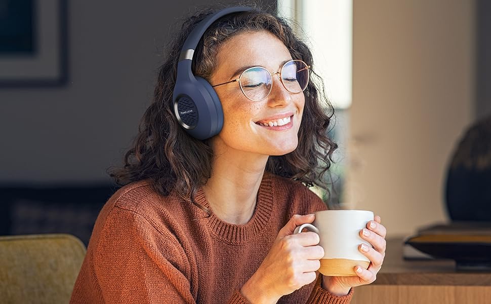 PowerLocus Bluetooth навушники Over-Ear: бездротові, складні, з мікрофоном, Hi-Fi стерео, глибокий бас, для телефону, планшета, ПК (блакитні)