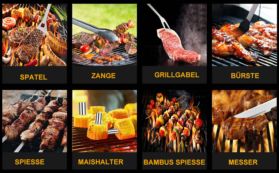 Набір грилю з нержавіючої сталі (21 предмет) – ідеальний подарунок для чоловіків, BBQ, Outdoor, Camping