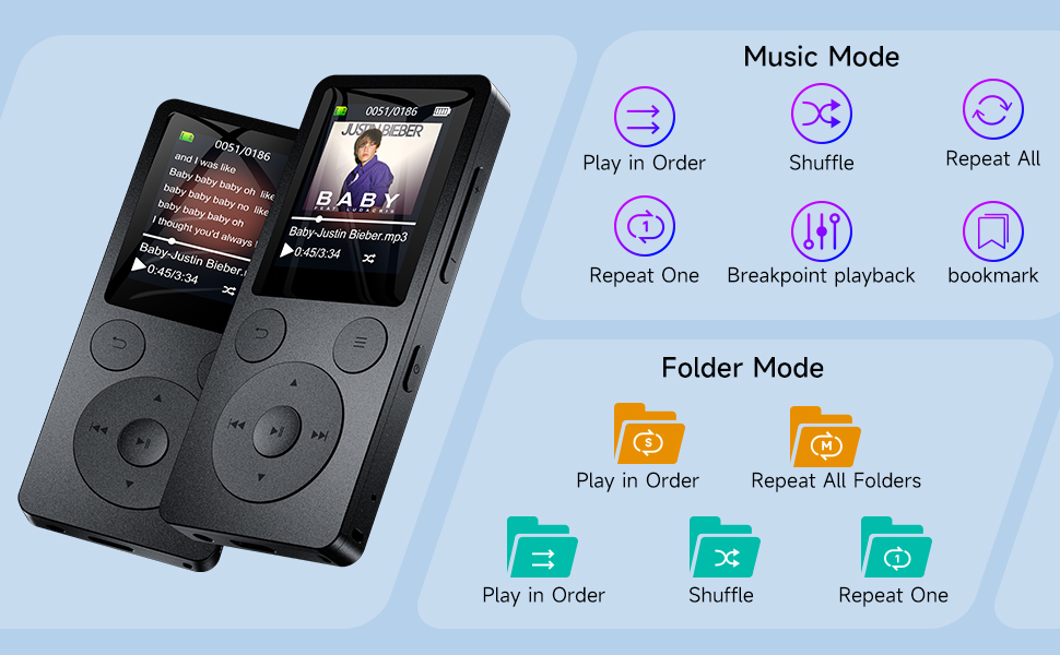 MP3 плеєр 32GB з Bluetooth 5.3 та динаміком, FM-радіо, диктофон, HiFi звук, фізичні кнопки керування, чорний