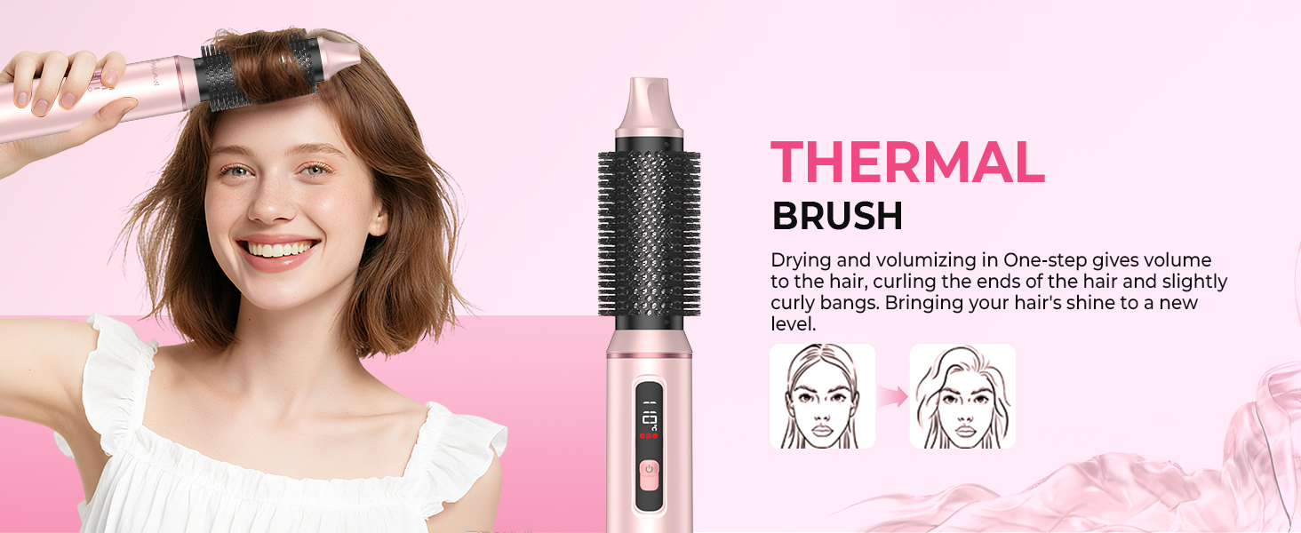 Мультистайлер для волосся 6 в 1 MogaWave Pro Air Styler 1000W: фен, автоматичний стайлер для завивки, вирівнювач та об'ємна щітка (Рожевий)