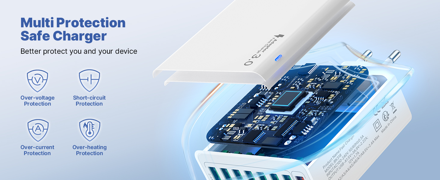 Мережевий адаптер USB 6 портів 33W з QC 3.0, білий (2 шт.) - для iPhone, iPad, Android