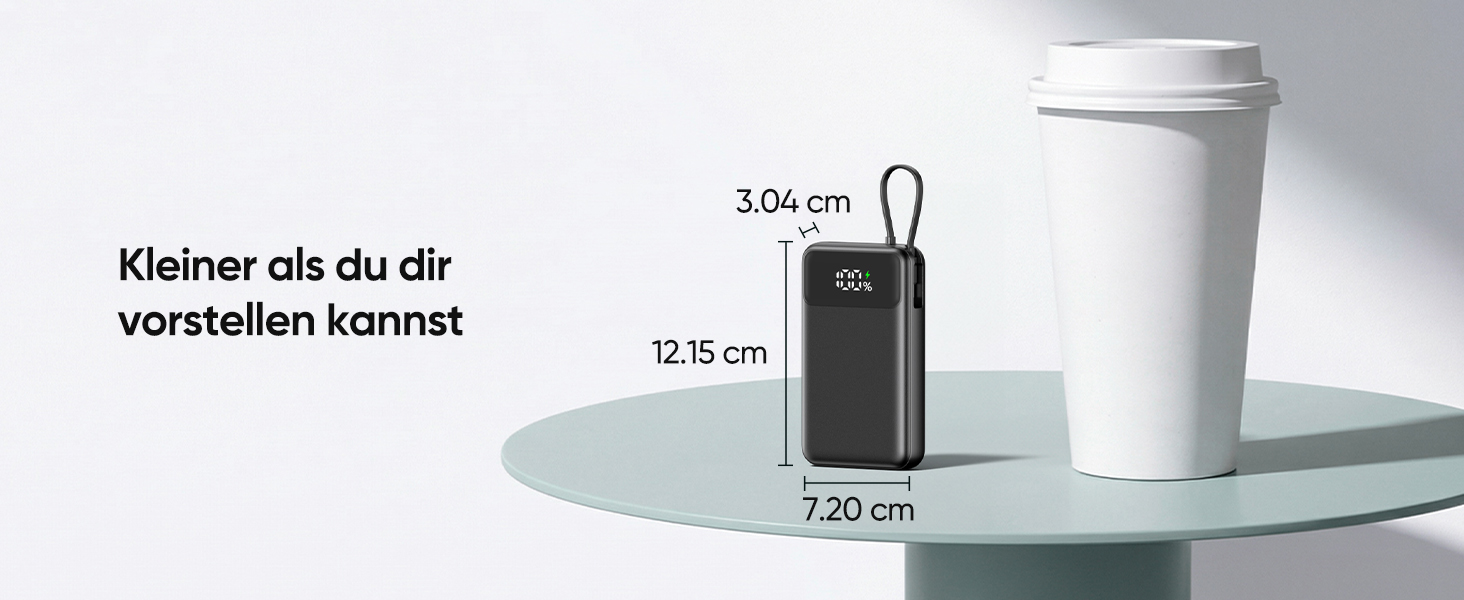 Повербанк ADDTOP 20000mAh з 4 вбудованими кабелями, швидка зарядка 22.5W, компактний зовнішній акумулятор (Чорний)