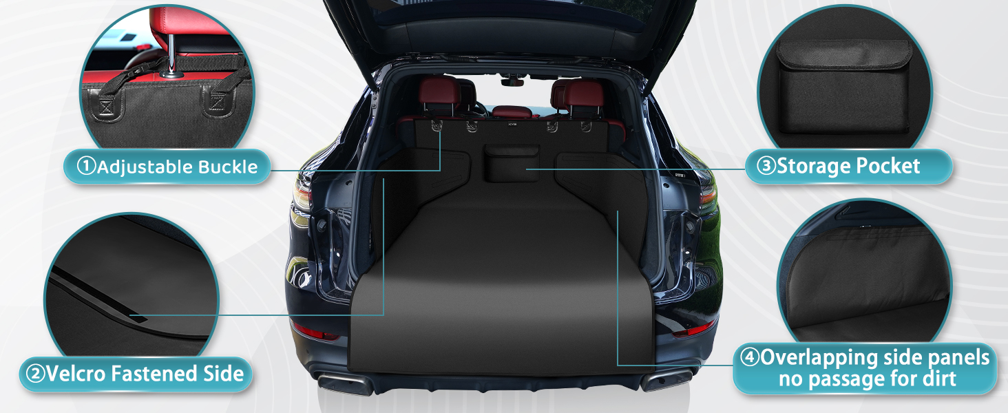 Захист для багажника автомобіля KYG: водонепроникний килимок для собак з боковими захистами, 185x105x38 см, чорний
