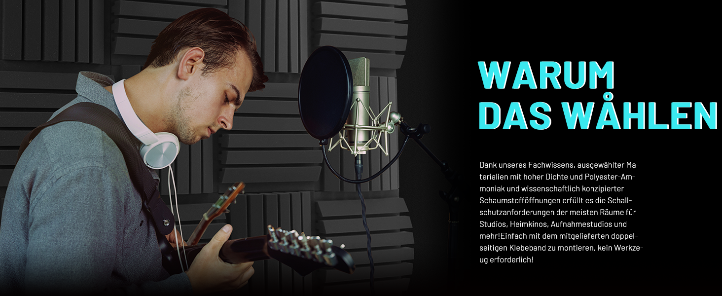 Акустичний поролон для шумоізоляції, панелі звукопоглинаючі самоклейні 30x30x7.5 см, набір 24 шт. з 150 двосторонніми клейкими накладками