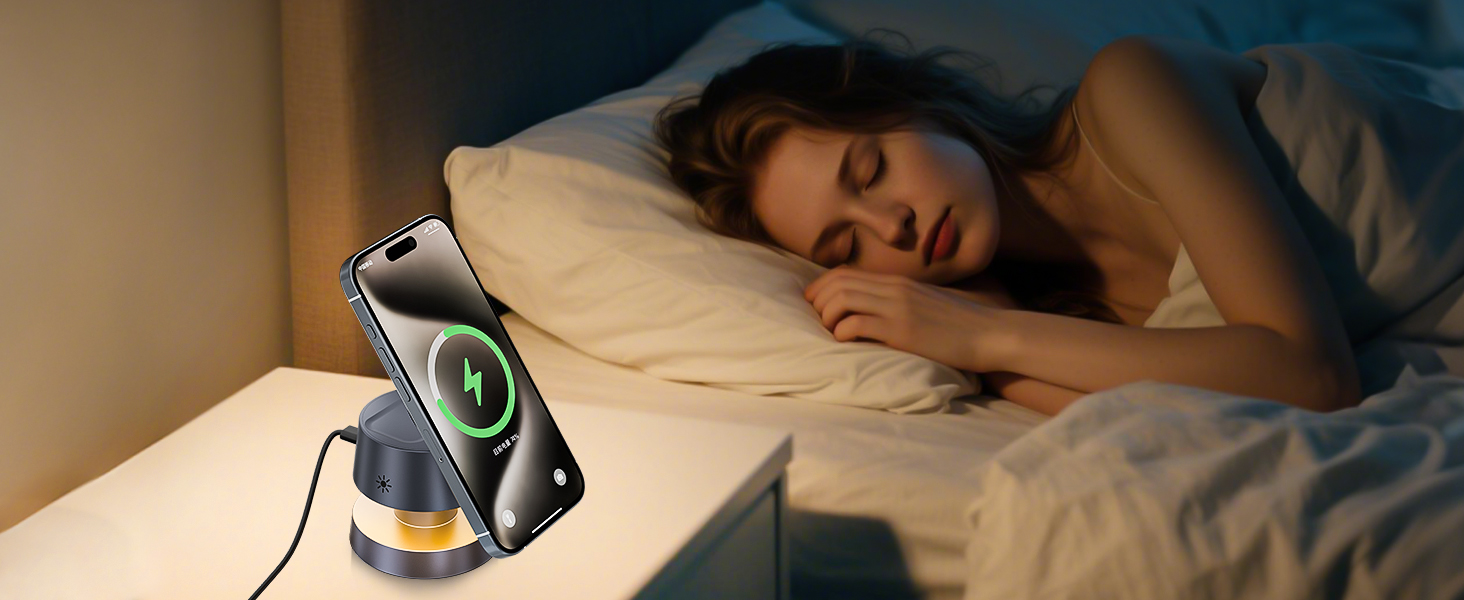 База для бездротової зарядки 4-в-1 для iPhone 17/16/15/14 Pro Max з нічним світлом, сумісна з Apple Watch та AirPods (сіра)