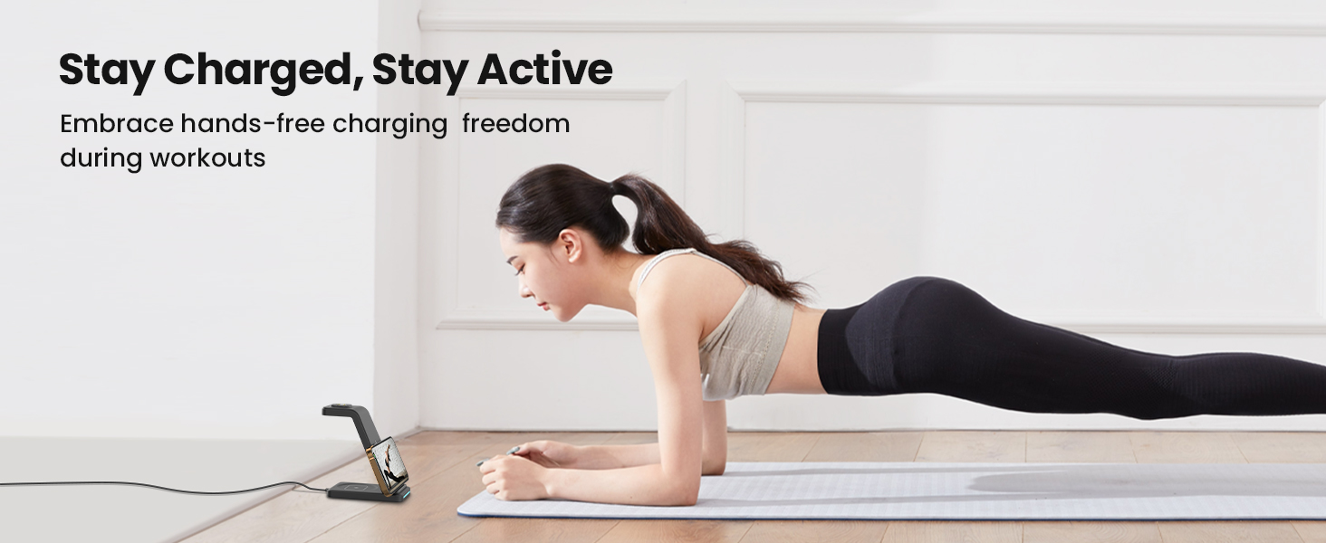 Зарядна станція GEEKERA 3-в-1 для бездротової зарядки Google Pixel Watch 3/2, Fitbit Versa 4/3/Sense 2, iPhone, Pixel, Samsung (Чорний матовий)