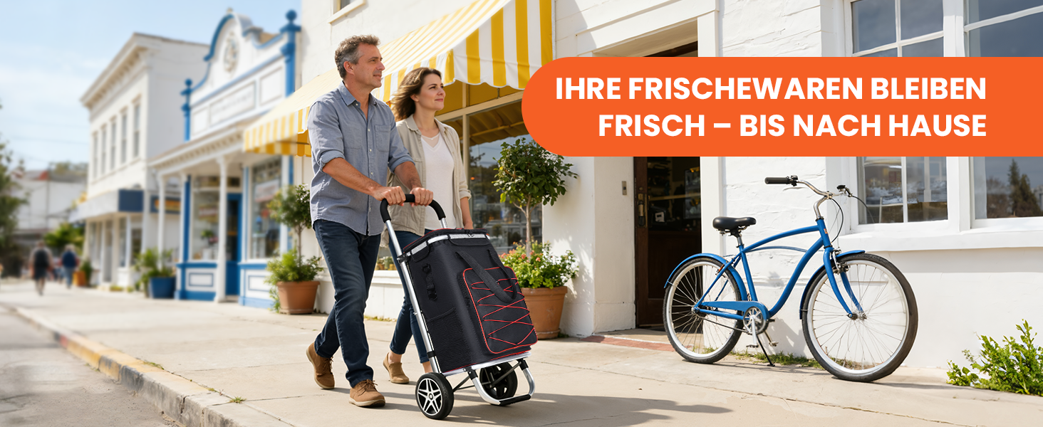 YEAUPE PRO Кухоль-тележка 3в1 з термоізольованим відділенням, 50л, знімний мішок, вантажопідйомність до 25кг, бічні кишені та відкривачка для пляшок (Чорний), не складається