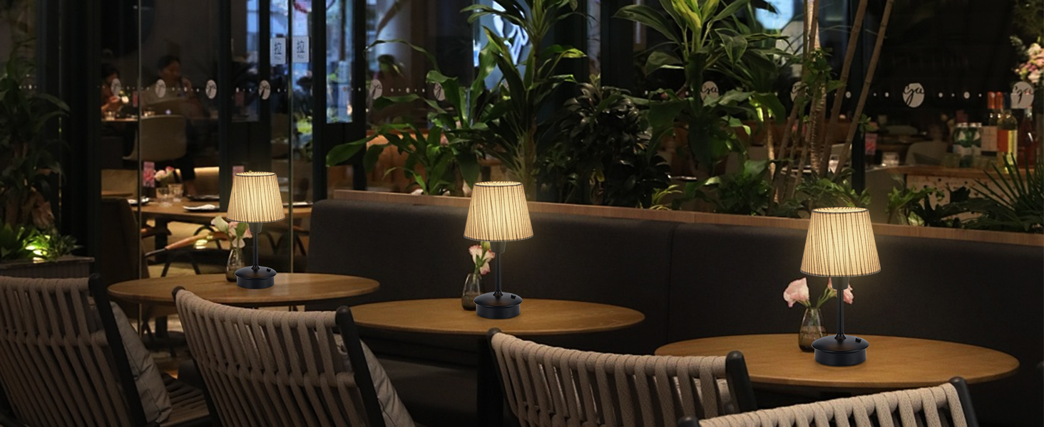 Акумуляторна настільна лампа: портативна, бездротова з димером, для дому та саду, з абажуром з льону, антична металева біла, з смугастим абажуром (чорно-білий)