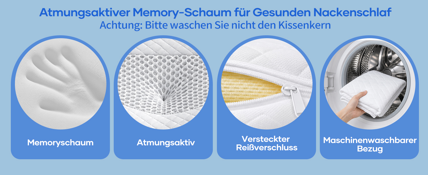 Ергономічна ортопедична подушка для шиї та голови з ефектом пам'яті (Memory Foam) 2-в-1, для сну на боці, спині та животі, зі знімним чохлом, 62 x 39 x 11/13 см, біла