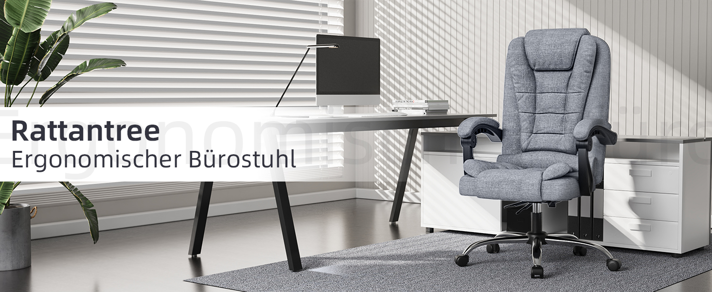 Крісло шеф-кухар Rattantree: ергономічний офісний стілець з регулюванням висоти, PU шкіра, сірий (без підніжки)