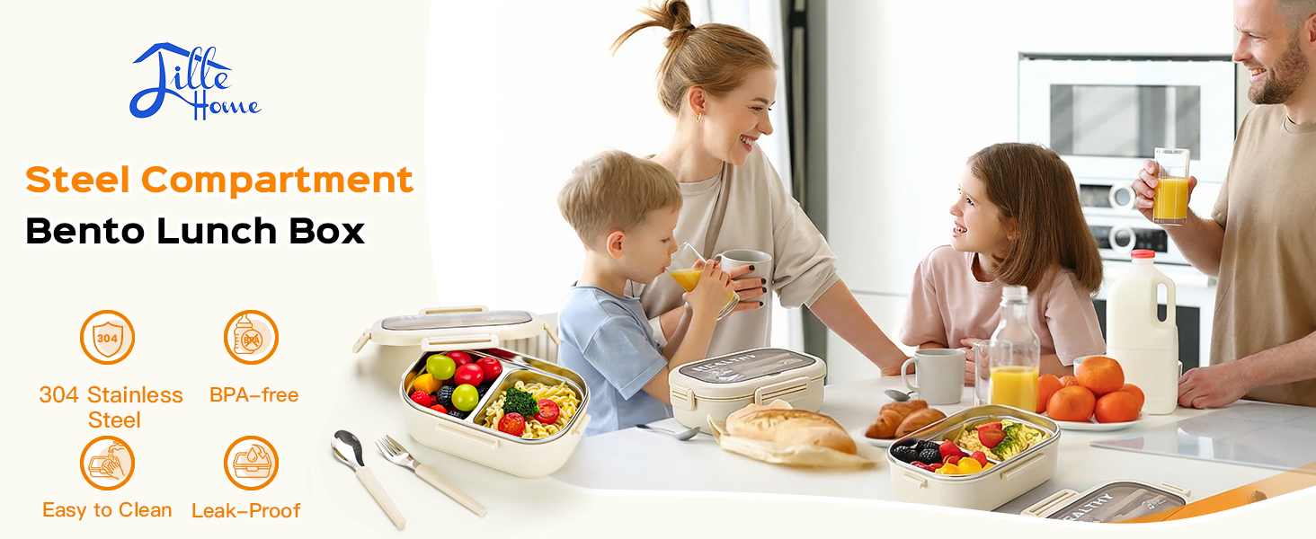 Ланчбокс Lille Home з нержавіючої сталі з 2 відділеннями, 850 мл, витокозахисний, з сумкою та столовим прибором, BPA-free (Бежевий)