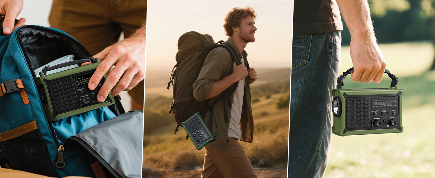 Сонячне радіо з ручним приводом 12000mAh, портативний приймач світу, радіо для надзвичайних ситуацій з AM/FM, 8500 мм² сонячна панель, Powerbank, ліхтарик та світло для читання, для виживання та відключень електроенергії (зелене)