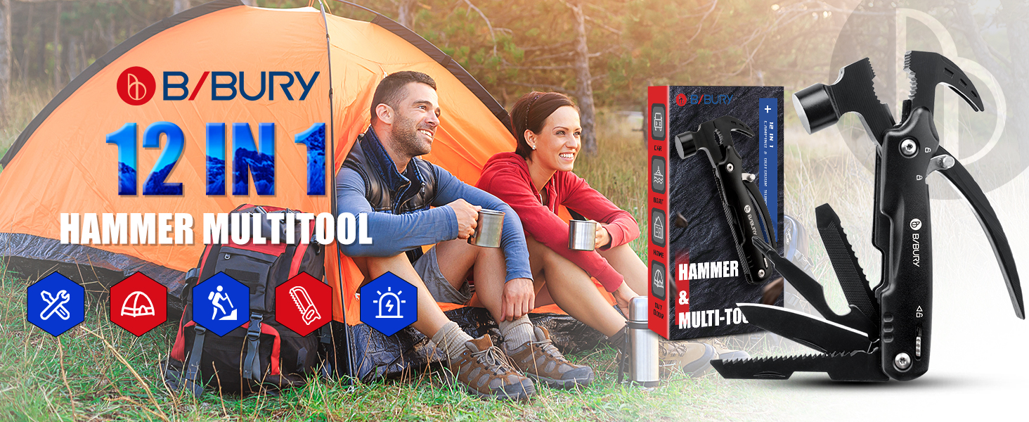 Мультитул BIBURY 12-в-1: молоток, інструменти для чоловіків, подарунок для тата, кемпінг, туризм, виживання