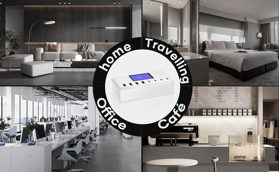 Зарядний пристрій USB-C 152W з LCD дисплеєм, 4x USB-A, 4x USB-C, швидка зарядка для iPhone 16, iPad, Samsung та інших пристроїв - Чорний