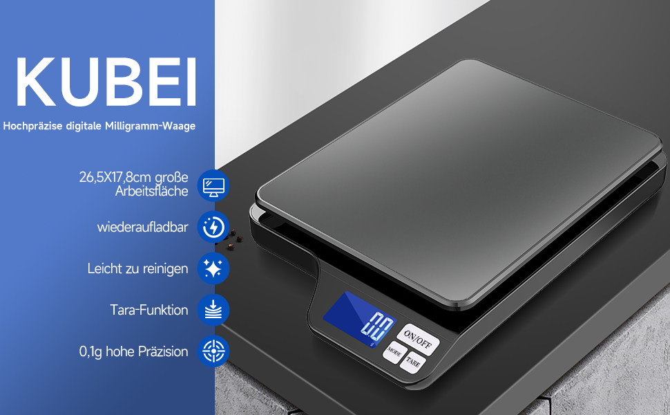 Цифрова кухонна вага з USB-зарядкою, 5 кг/0.1 г, функція тарування, для випічки та приготування їжі