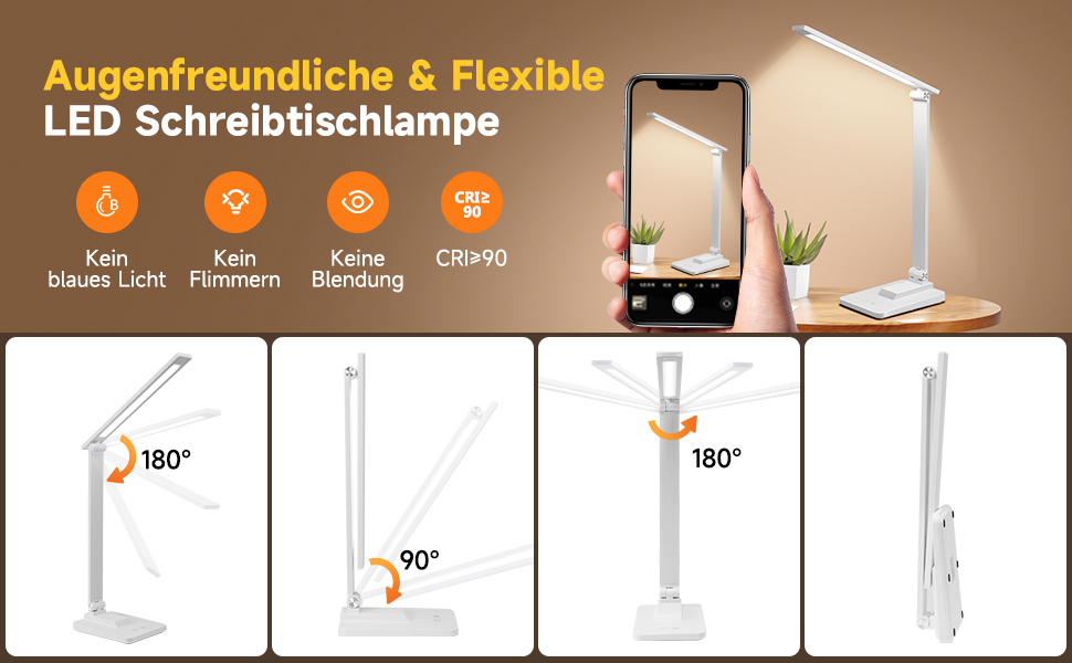 LED настільна лампа для письмового столу з 15 режимами денного світла, 1000LM, регульована яскравість, для дому та офісу