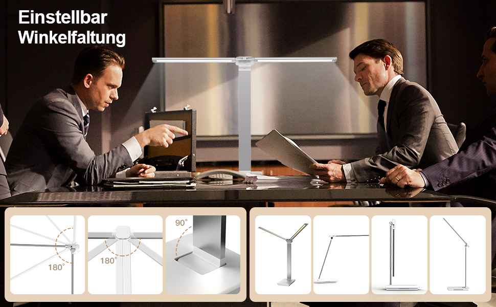 Лампа настільна LED LENDO з двома головками, регульована яскравість 700 люмен, 5 рівнів регулювання, 5 кольорових режимів, USB-порт для зарядки та вбудований акумулятор 2000mAh, для дітей, спальні, читання (срібна)