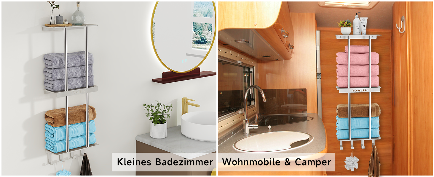 Трирівнева підставка для рушників з металевою полицею та 4 гачками, 86 см, срібна | Підставка для рушників для ванної кімнати