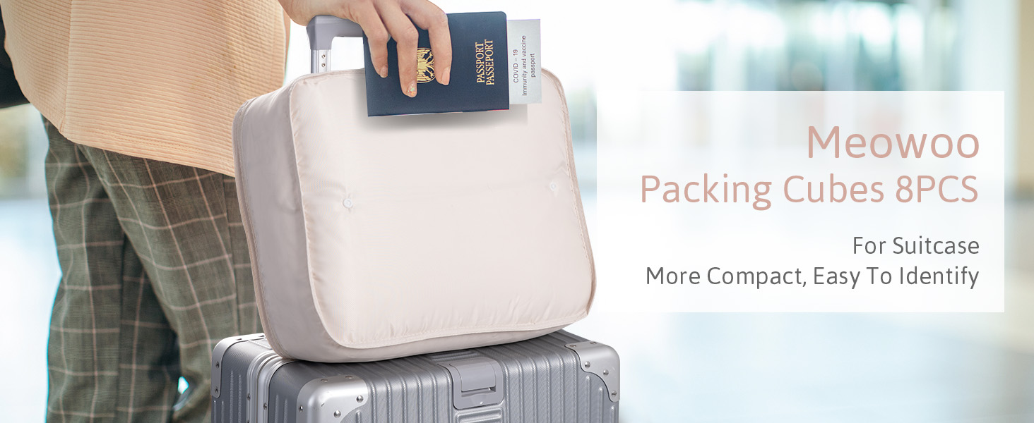 Органайзер для валізи Meowoo, 8 шт. - набір кубиків для пакування, валізні органайзери для подорожей та бізнесу, сумки для одягу, система зберігання багажу (Бежевий)