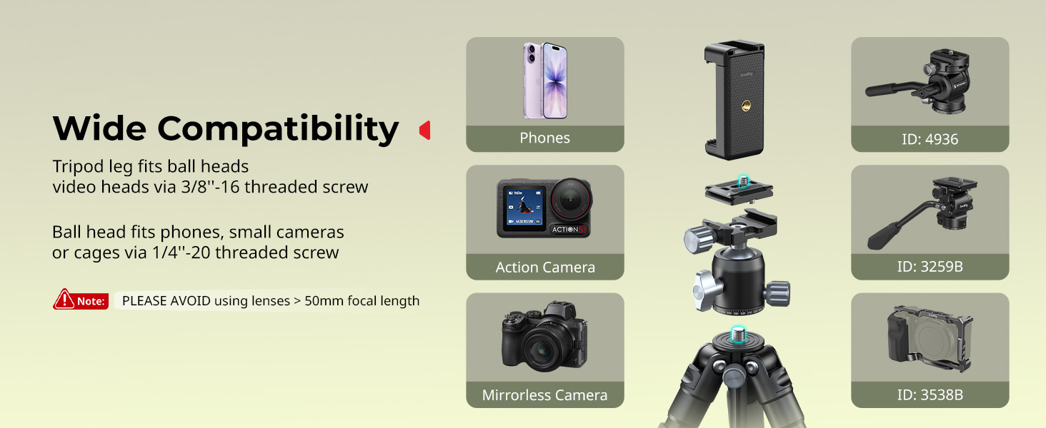 SMALLRIG VT-20 Pro Mini-штатив для камери та телефону: компактний, з кульковою головкою 360° та кріпленням для телефону