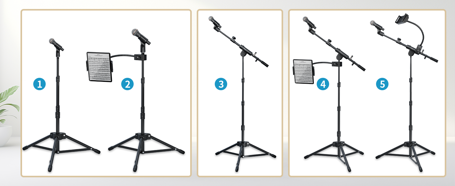 Підставка для мікрофона GUITTO з двома тримачами для смартфона/планшета, регульований кріплення, важка основа, для стрімінгу, подкастів, запису та живих виступів (GMS-04)