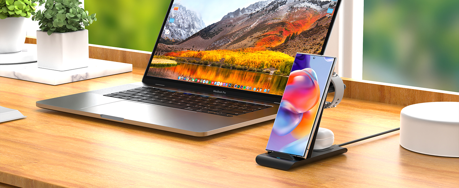 Бездротовий зарядний пристрій 3-в-1 SPGUARD для Samsung Galaxy Watch 8/Ultra/Classic, S25/S25+/S25 Edge/Z Flip 7/Z Fold 7 та Galaxy Buds 3 Pro/2 (Чорний)