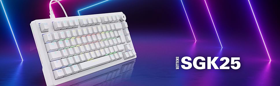 Sharkoon Skiller SGK25 RGB - ігрова клавіатура, 75% layout, Hot Swap, Red Switches, біла