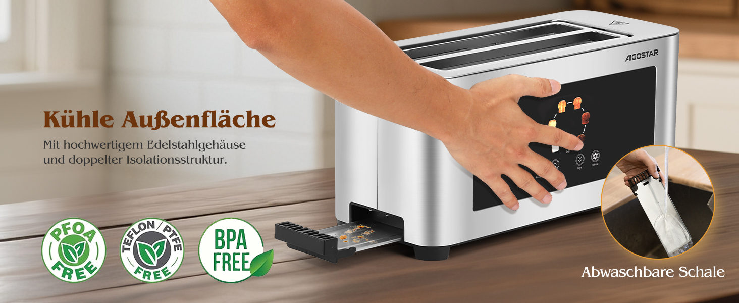 Тостер Aigostar 4-х секційний з LED-сенсорним екраном, нержавіюча сталь, 1400W