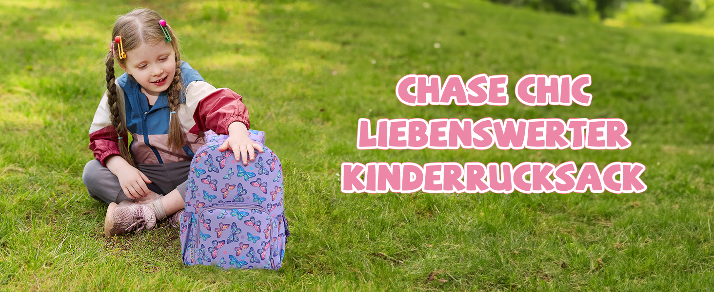Дитячий рюкзак Chase Chic для дівчаток та хлопчиків, 9.5л, від 4 до 6 років - Шкільний рюкзак з грудною стяжкою для подорожей та активного відпочинку, Метелики, Ліловий